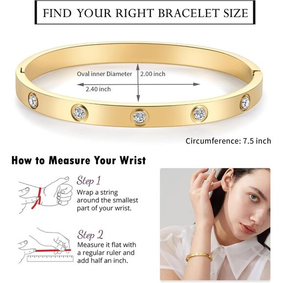 18K Gold Plated Love Friendship Bracelet with Cubic Zirconia Stones Bangle Cuff - Picture 4 of 6